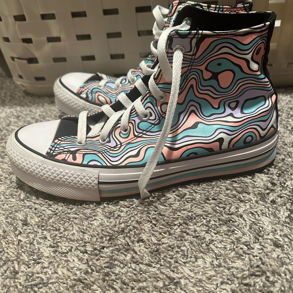 Converse Black and Pink Patterned High-Top Sneakers